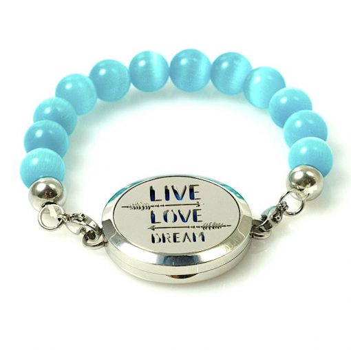 Bracelet_Protection_Anti-ondes_Live, Love, Dream_Perles de verre_Turquoise_Aroma