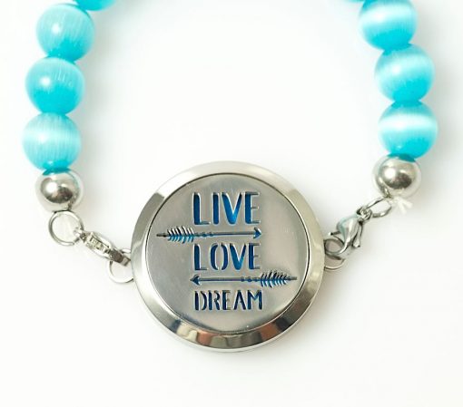 Bracelet_Protection_Anti-ondes_Live, Love, Dream_Perles de verre_Turquoise_Aroma